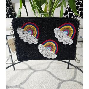Kay Lee New York Black Rainbow Beaded Crossbody Bag New